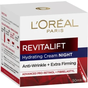 L'Oréal Paris Anti-Ageing Night Cream, With Pro-Retinol and Fibrelastyl, Hydrated & Smoother Skin, Revitalift, 50ml